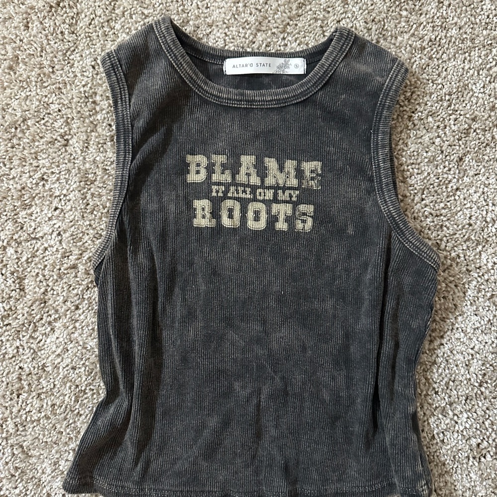 Altar'd State Charcoal Ribbed Graphic Tank